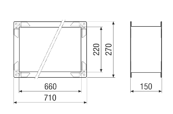 SGTS E M4020 FC IM0023733.PNG Manchette de raccordement flexible rectangulaire pour le montage avec isolation acoustique du CTA FLAT 2000. Commande avec appareil centralisé de traitement d'air CTA nécessaire.