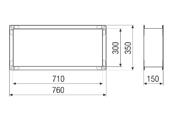SGTS E M4027 FC IM0023734.PNG Manchettes de raccordement flexibles (manchette en toile) rectangulaires pour le montage avec isolation acoustique du CTA FLAT 2700. Commander avec appareil centralisé de traitement d'air CTA nécessaire.