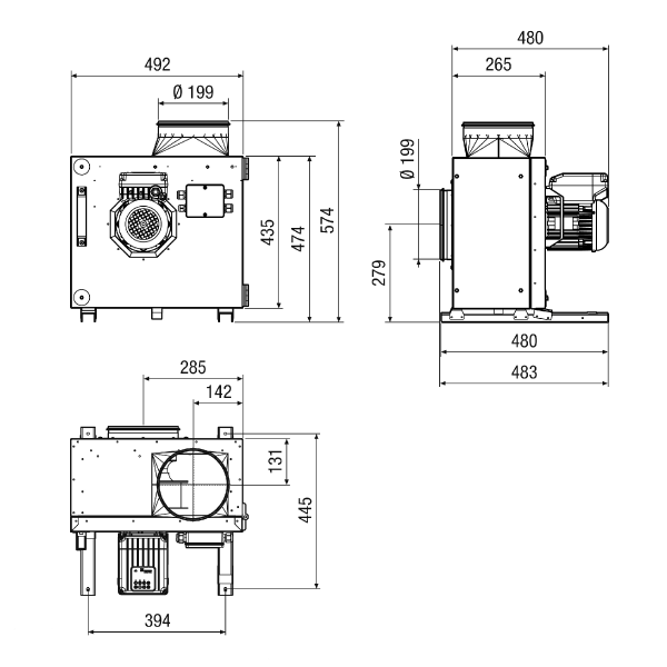 EKR 20-3 EC IM0023843.PNG Caisson d'air sortant insonorisé, DN 200, courant alternatif, technologie EC