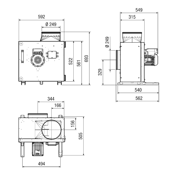 EKR 25-3 EC IM0023844.PNG Sound-insulated exhaust air box, DN 250, alternating current, EC technology