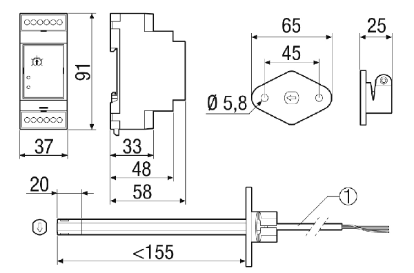 LW 9-1 IM0023903.PNG Реле контроля потока воздуха с дистанционным датчиком, диапазон измерения от 1 м/с до 20 м/с, переключающий контакт 230 V пер. тока (макс. 10 A, cos ϕ = 1)