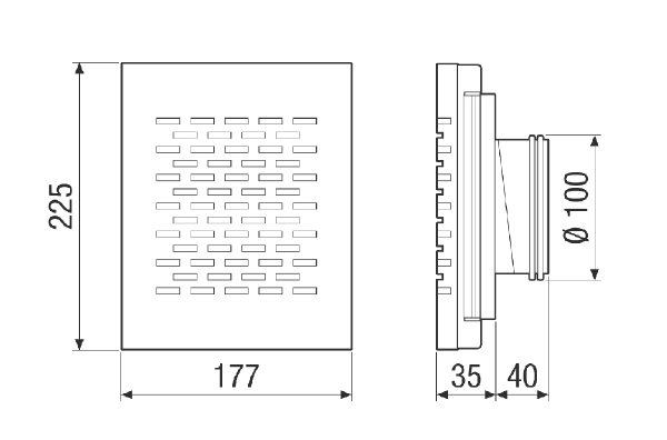 DAE 100 E IM0024006.PNG Élément d'air sortant 100 en acier inoxydable brossé avec filtre métallique déployé intégré et cache-air
