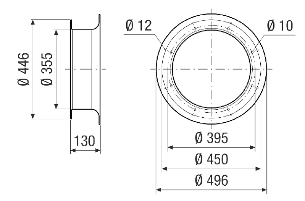 ADI v 35 IM0024050.PNG Suction nozzle for low-turbulence air intake, sheet steel, galvanised, DN 350