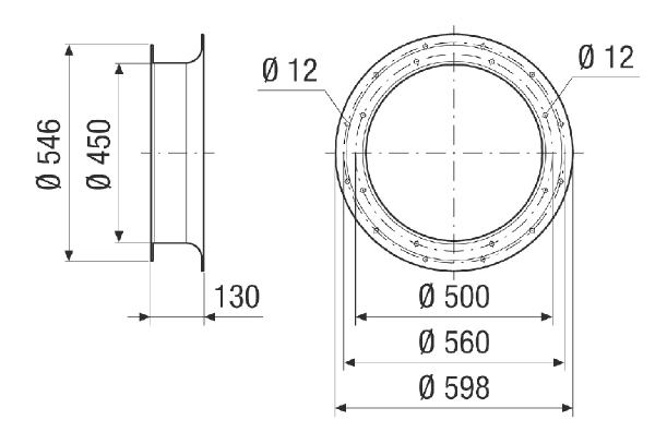 ADI v 45 IM0024051.PNG Suction nozzle for low-turbulence air intake, sheet steel, galvanised, DN 450