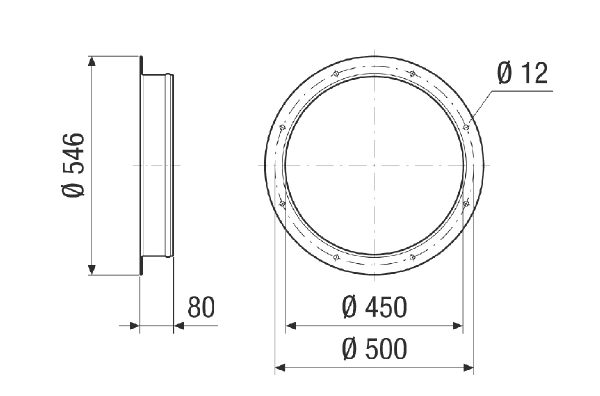 GSI v 45 IM0024068.PNG Contre-raccord pour le raccordement d'un tuyau DN 450 à un ventilateur, galvanisé