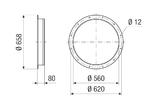 GSI v 56 IM0024069.PNG Contre-raccord pour le raccordement d'un tuyau DN 560 à un ventilateur, galvanisé