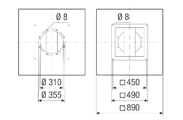 SDVI v 35 IM0024087.PNG Socket sound absorber with shortened baffle, for suction-side sound insulation of roof fans for the combination with VKRI shutter, galvanised, DN 350