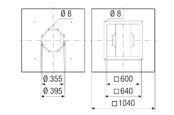 SDVI v 40-45 IM0024088.PNG Silencieux sur socle avec coulisse raccourcie, pour réduction du bruit côté aspiration des tourelles d'extraction pour la combinaison avec volet de fermeture VKRI, galvanisé, DN 400-450