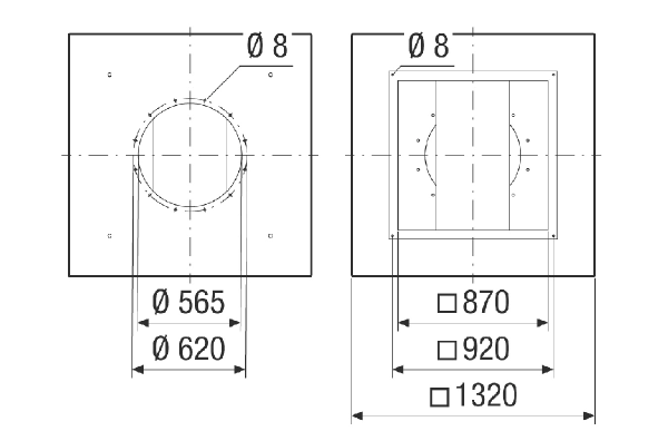 SDVI v 63-75 IM0024090.PNG Silencieux sur socle avec coulisse raccourcie, destiné à réaliser la réduction du bruit côté aspiration des tourelles d'extraction, pour la combinaison avec volet de fermeture VKRI, galvanisé, DN 630, 750