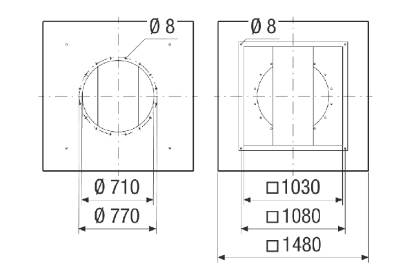 SDVI v 80-90 IM0024091.PNG Silencieux sur socle avec coulisse raccourcie, pour réduction du bruit côté aspiration de tourelles d'extraction pour la combinaison avec volet de fermeture VKRI, DN 800-900