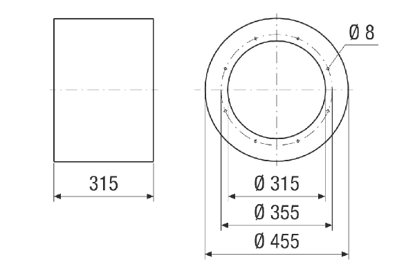 RSI 31/1000 IM0024109.PNG Tubular sound absorber without baffle, length 315 mm, DN 315
