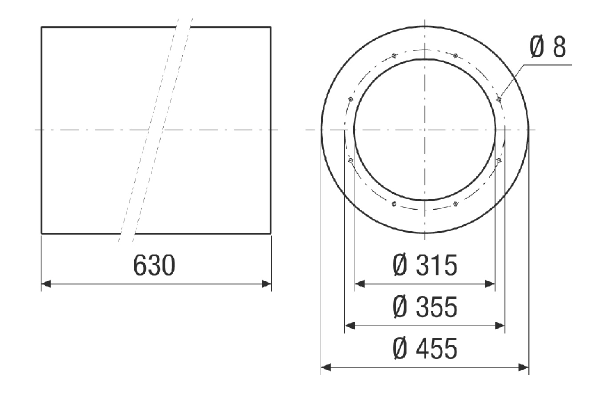 RSI 31/2000 IM0024111.PNG Silencieux tubulaire sans coulisse, longueur 630 mm, DN 630