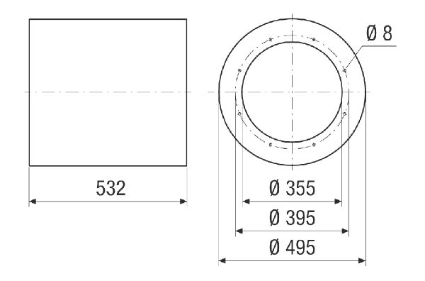 RSI 35/1500 IM0024113.PNG Tubular sound absorber without baffle, length 532 mm, DN 355