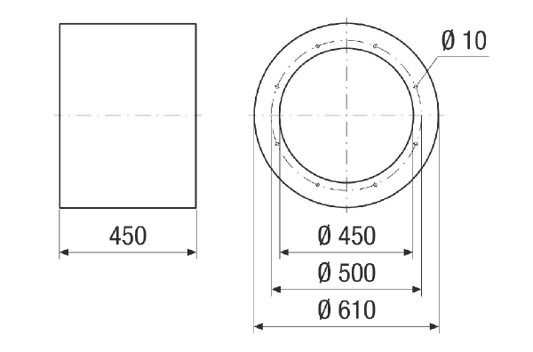 RSI 45/1000 IM0024115.PNG Tubular sound absorber without baffle, length 450 mm, DN 450
