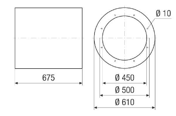 RSI 45/1500 IM0024116.PNG Tubular sound absorber without baffle, length 675 mm, DN 450
