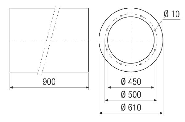 RSI 45/2000 IM0024117.PNG Silencieux tubulaire sans coulisse, longueur 900 mm, DN 900