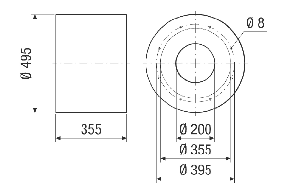 RSKI 35/1000 IM0024124.PNG Silencieux tubulaire à coulisse, longueur 355 mm, DN 355
