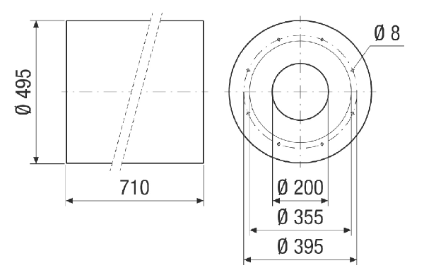 RSKI 35/2000 IM0024126.PNG Tubular sound absorber with baffle, length 710 mm, DN 710