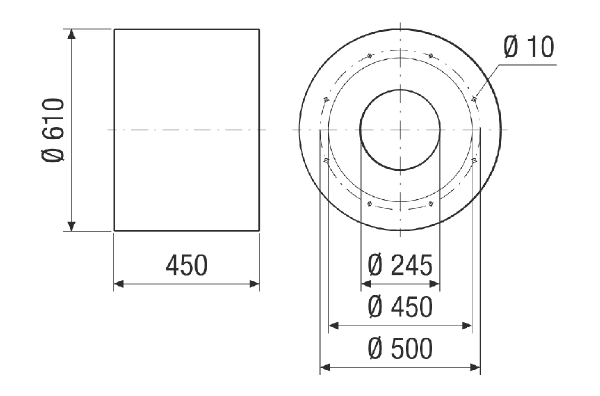 RSKI 45/1000 IM0024127.PNG Silencieux tubulaire à coulisse, longueur 450 mm, DN 450