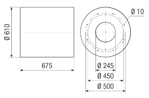 RSKI 45/1500 IM0024128.PNG Silencieux tubulaire à coulisse, longueur 675 mm, DN 450