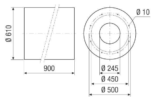 RSKI 45/2000 IM0024129.PNG Tubular sound absorber with baffle, length 900 mm, DN 900