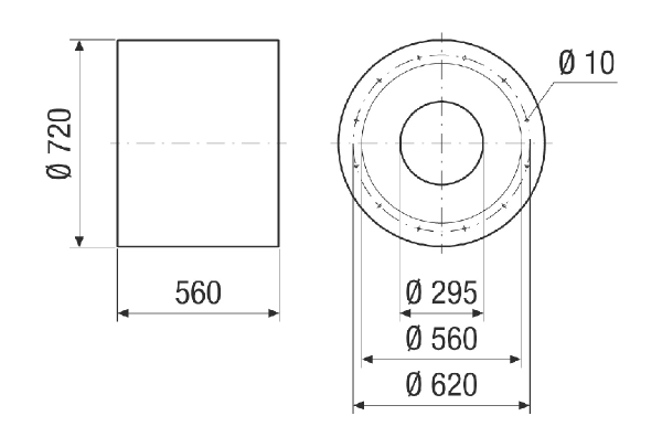 RSKI 56/1000 IM0024130.PNG Silencieux tubulaire à coulisse, longueur 560 mm, DN 560
