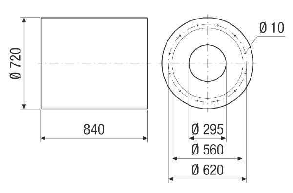 RSKI 56/1500 IM0024131.PNG Silencieux tubulaire à coulisse, longueur 840 mm, DN 560