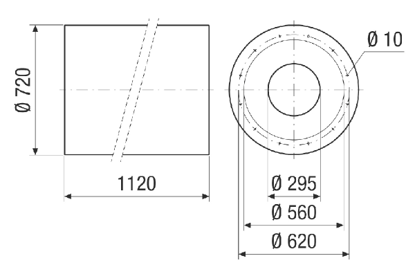 RSKI 56/2000 IM0024132.PNG Duct silencer with baffle, length 1120 mm, DN 560