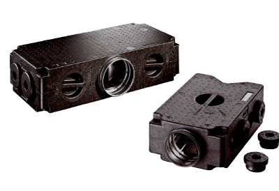 MF-V air distributor, 4-way/8-way IM0008713.PNG Air distributor made of sound-absorbing plastic, 3 variants for nominal sizes 63x8/75x4/90x4 MF-F