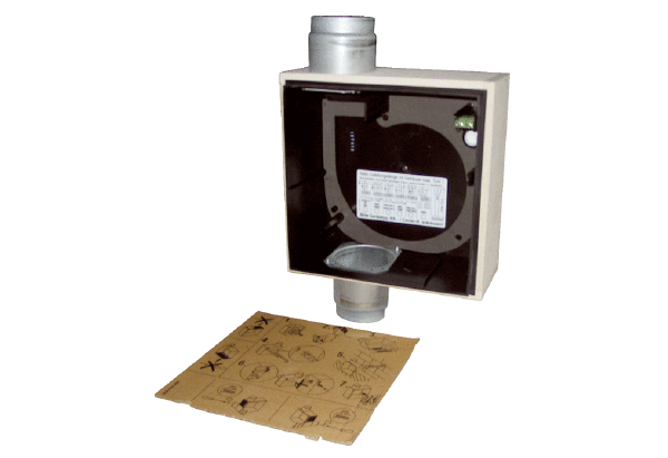 ER - UPB/U IM0008781.PNG Fire protection recessed-mounted housing with fire protection shut-off device for all fire protection systems for fitting an ER 60 / ER100 fan insert or Centro-M / Centro-E / Centro-H exhaust air element, second room connection at bottom