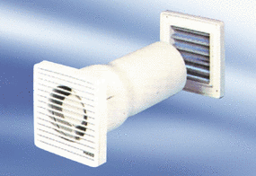 ECA 10-4 IM0009495.PNG Wall-mounted fan for bathroom and WC, with wall sleeve, fixed internal grille and airstream-operated external shutter