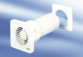 ECA 10-3 IM0009496.PNG Внутристенный вентилятор для ванных и туалетов, со стенной втулкой и стационарной внутренней и наружной решеткой