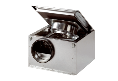 Schallgedämmte Lüftungsbox ESR-S-DSR-S IM0009881.PNG Schallgedämmte Lüftungsbox mit ausschwenkbarem Ventilator, DN 125 bis DN 400