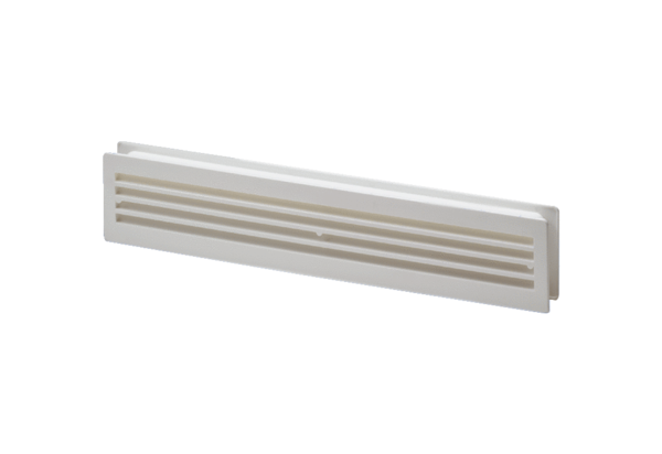 MLK 45 белая IM0009936.PNG Дверная вентиляционная решетка для ванных, туалетов или кухонь, белая пластмасса, вырез в двери: 432 х 76 мм, наружные размеры: 457 x 92 мм