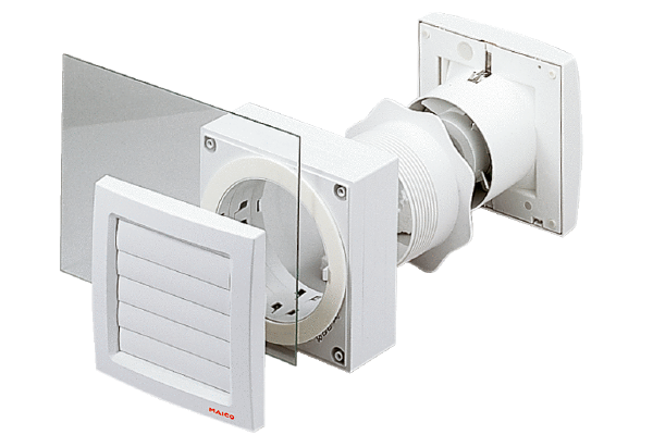 FE 100 AP IM0009941.PNG Window installation kit with FE 100 AP airstream-operated shutter for the ECA 100 fan series. Fan not included in scope of delivery.