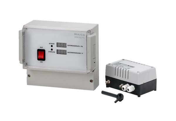 Centro-PE IM0009973.PNG Regulace tlaku s externím tlakovým boxem pro centrální ventilační systém Centro ve spojení s odhlučněnou jednotkou ESR 16-2 až ESR 40-2