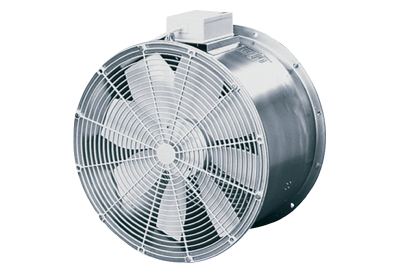 Axial EZG greenhouse fans IM0009988.PNG Single-phase AC fans with cylindrical tube sleeve, DN 300 to 400, 1600 m³/h to 3800 m³/h air volume