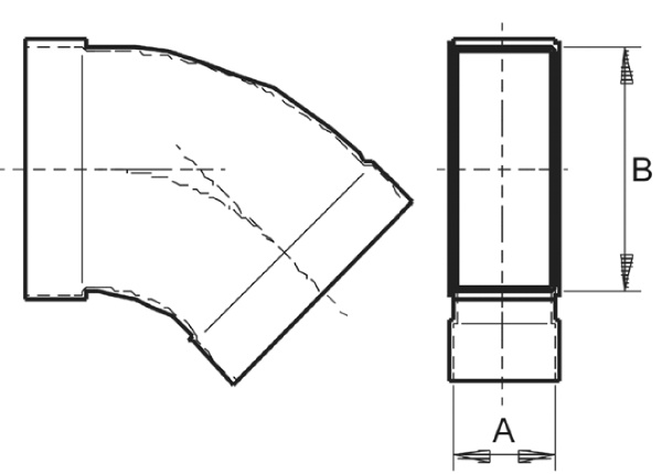 KB45H/55/220 IM0010475.PNG Coude pour gaine rectangulaire 55/220, 45°, horizontal,