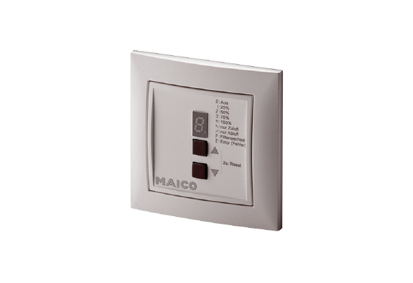 RLS 4-1 UP IM0011967.PNG Room air control for recessed-mounted installation for WRG 35-1-SE final assembly kit, 4 steps, 5 m connecting duct, width x height x depth: 80 x 80 x 20 mm, up to 9 units simultaneously controllable, filter change display