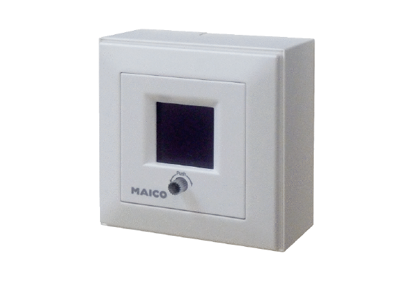 RLS 5 AP IM0012233.PNG Room air control for surface-mounted installation for WRG 35-1-SE or WRG 35H-SE final assembly kit, 4 steps, 5 m connecting duct, width x height x depth: 80 x 80 x 20 mm, up to 9 units simultaneously controllable, automatic operation, week program, timer function, vacation mode, filter change display, humidity control (only in connection with WRG 35H-SE), operating hours display