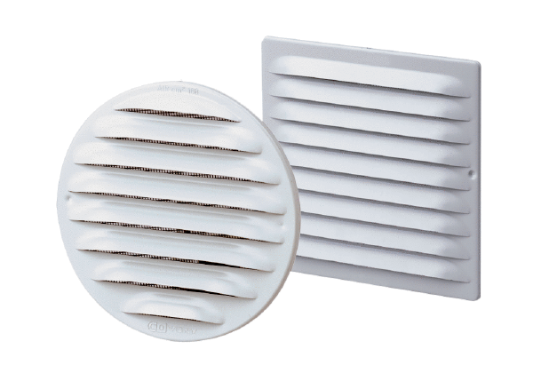MGR/MGE 80 IM0013758.PNG Grilles extérieures en métal pour couvrir des ouvertures de ventilation rondes ou rectangulaires pour évacuation d'air, DN 80 à DN 125