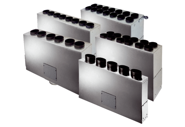 Kutija razdjelnika zraka od lima MF-BV IM0013998.PNG Kutija razdjelnika zraka od lima 5 varijanti za nominalne dužine 63x8/63x14, 75x6/75x12 i 90x5 MF-F