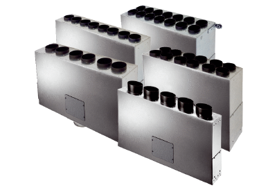 MF-BV sheet metal air distributor box IM0013998.PNG Air distribution box made of sheet metal, 5 variants for nominal sizes 63x8/63x14, 75x6/75x12 and 90x5 MF-F