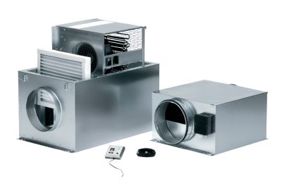 Compaktbox ECR mit int. Heizung, Filterung, Regelung IM0015026.PNG Compaktbox bestehend aus Ventilator mit integriertem Luftfilter und Elektro-Lufterhitzer
