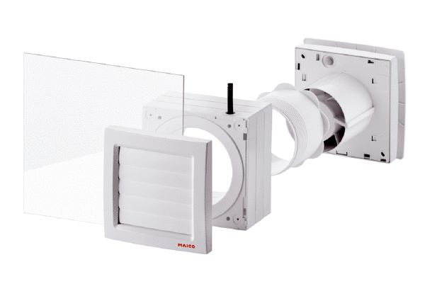 FE 100/1 AP IM0015821.PNG Okenní sada se samotížnou venkovní klapkou FE 100/1 AP pro řadu ventilátorů ECA 100 ipro. Ventilátor není součástí dodávky.