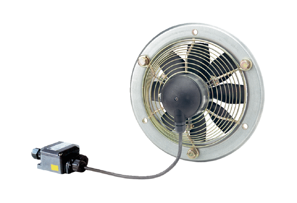 EZS 20/4 E Ex e IM0016749.PNG Axial wall-mounted fan with steel wall ring, DN200, AC, explosion-proof, medium: gas