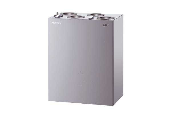 WS 170 KBR IM0016868.PNG Appareil de ventilation central à récupération de chaleur très efficace par le biais d'un échangeur de chaleur à courants croisés, moteurs EC à régulation en permanence du débit d'air, air entrant et sortant à droite, 4 x DN 125, y compris chauffage antigel, bypass et module de commande numérique RLS D1 WR, homologation DIBT et maison passive, 40 - 160 m³/h, 23 - 46 m³/h en mode intermittent, raccordement KNX possible, 4 raccords enfichables SVR 125 ou coude 90° B90-125 nécessaires au raccordement des tuyaux agrafés (à commander comme accessoires)