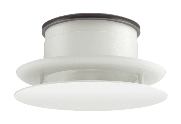 RLV 125 S IM0017077.PNG Adjustable supply and exhaust air valve with mounting support and integrated throttle element. Small front panel.