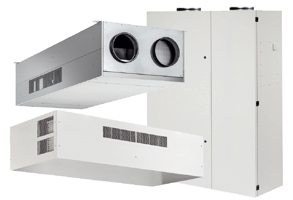 Kompaktne ventilacijske jedinice s povratom topline prema DIN EN 16798-1 IM0017593.PNG Središnji i decentralni ventilacijsko-tehnički kompaktni uređaj s rekuperacijom topline do 5500 m³/h za škole, dječje vrtiće, sobe za sastanke, velike prodajne prostore, liječničke ordinacije, uredske prostore, teretane itd.