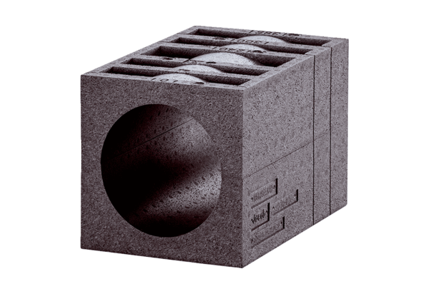 PP 45 MB IM0017993.PNG Isolierter Mauerblock als optionales Zubehör für die Rohbauhülse PP 45 RHK bzw. PP 45 RHL, ersetzt im Neubau die Kernbohrung, in der Tiefe kürzbar auf 300 mm oder 240 mm
